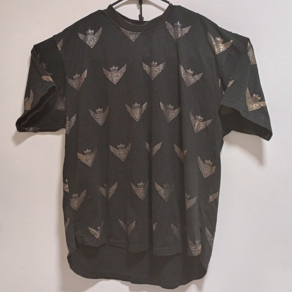 Jewel House Men's XL T-Shirt Black Gold Winged Diamond Crown All Over Print...